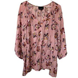 Cynthia Rowley Pretty Pink Mauve Floral Blouse, Women's Plus Size 2X